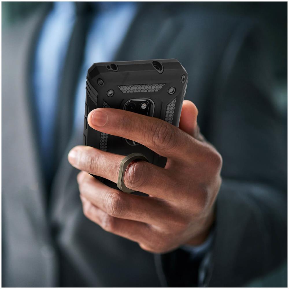 Cover Huawei Mate 20 Bi-materia Rigida Morbida Anello Magnetico Stand Nera - Foto 5