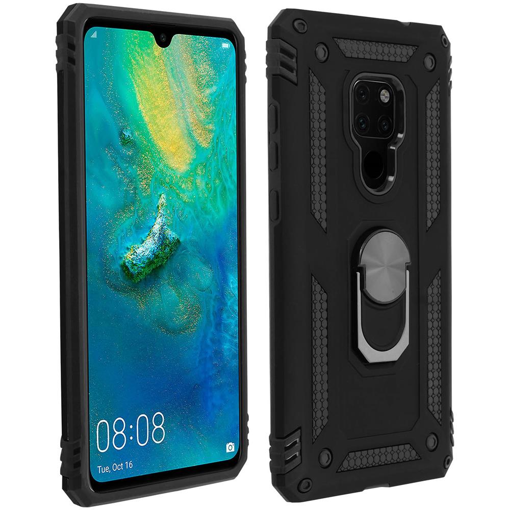 Cover Huawei Mate 20 Bi-materia Rigida Morbida Anello Magnetico Stand Nera - Foto 1