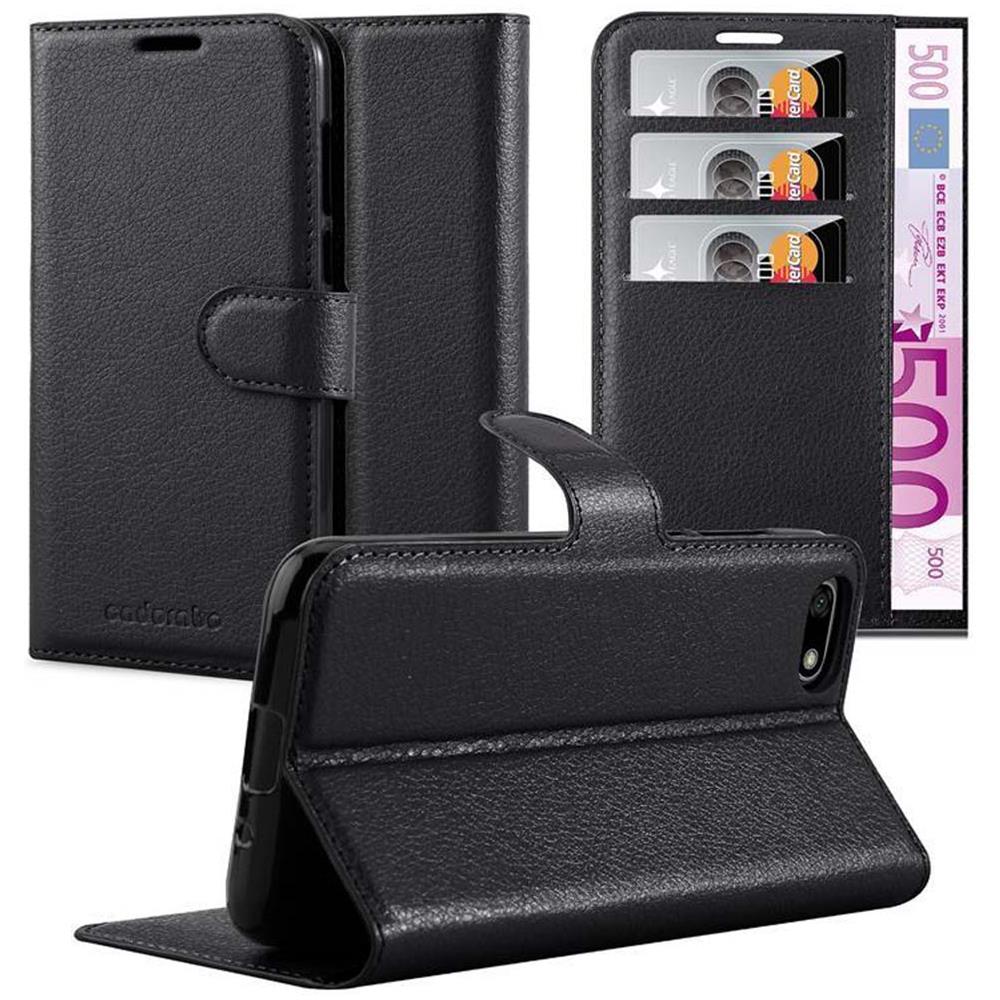 Custodia Compatibile Con Huawei Y5 2018 In Nero Carbone - Coperchio Protettiva Con Chiusura Magnetica, Funzione Stand E Tasca Per Le Carte - Foto 1