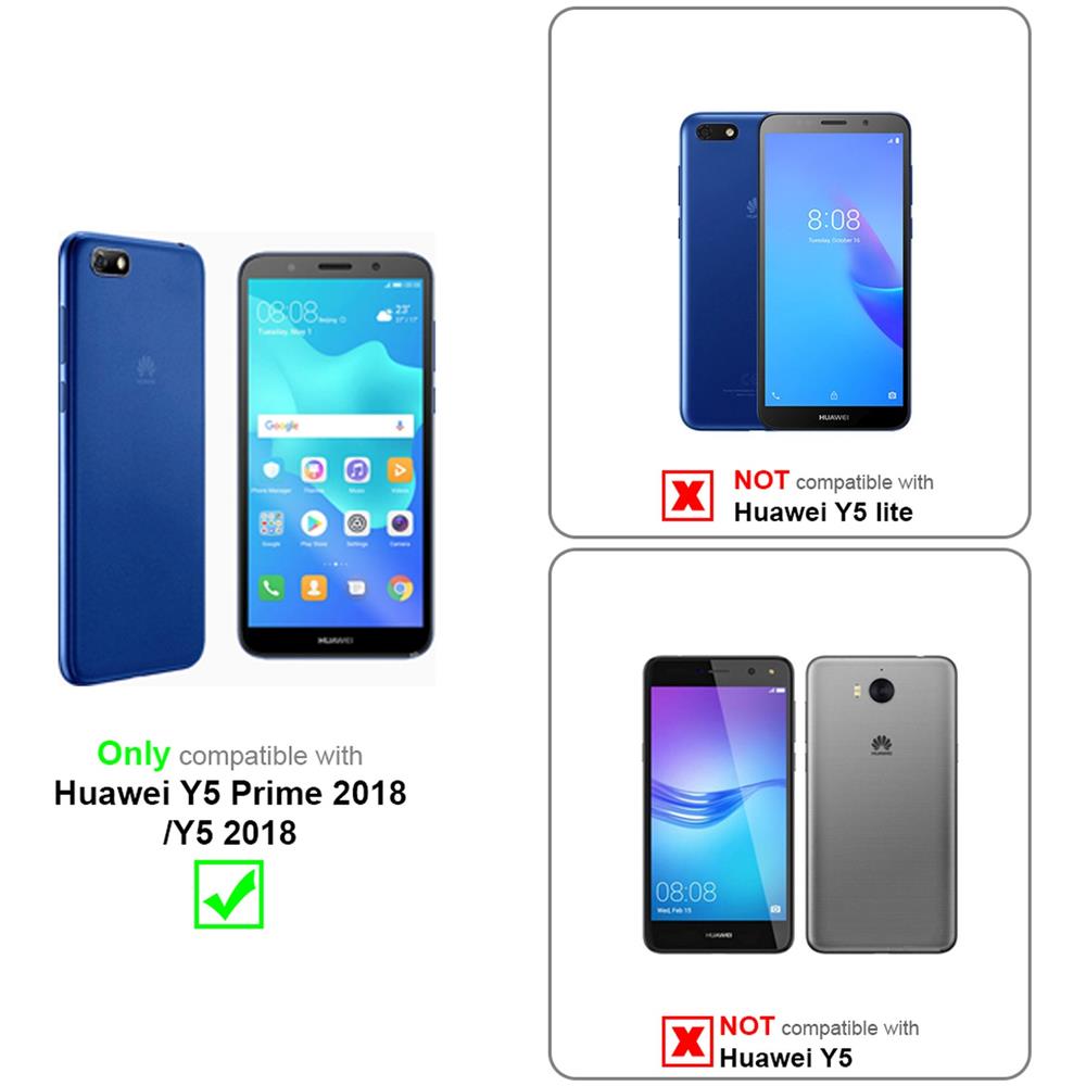 Custodia Compatibile Con Huawei Y5 2018 In Nero Carbone - Coperchio Protettiva Con Chiusura Magnetica, Funzione Stand E Tasca Per Le Carte - Foto 2