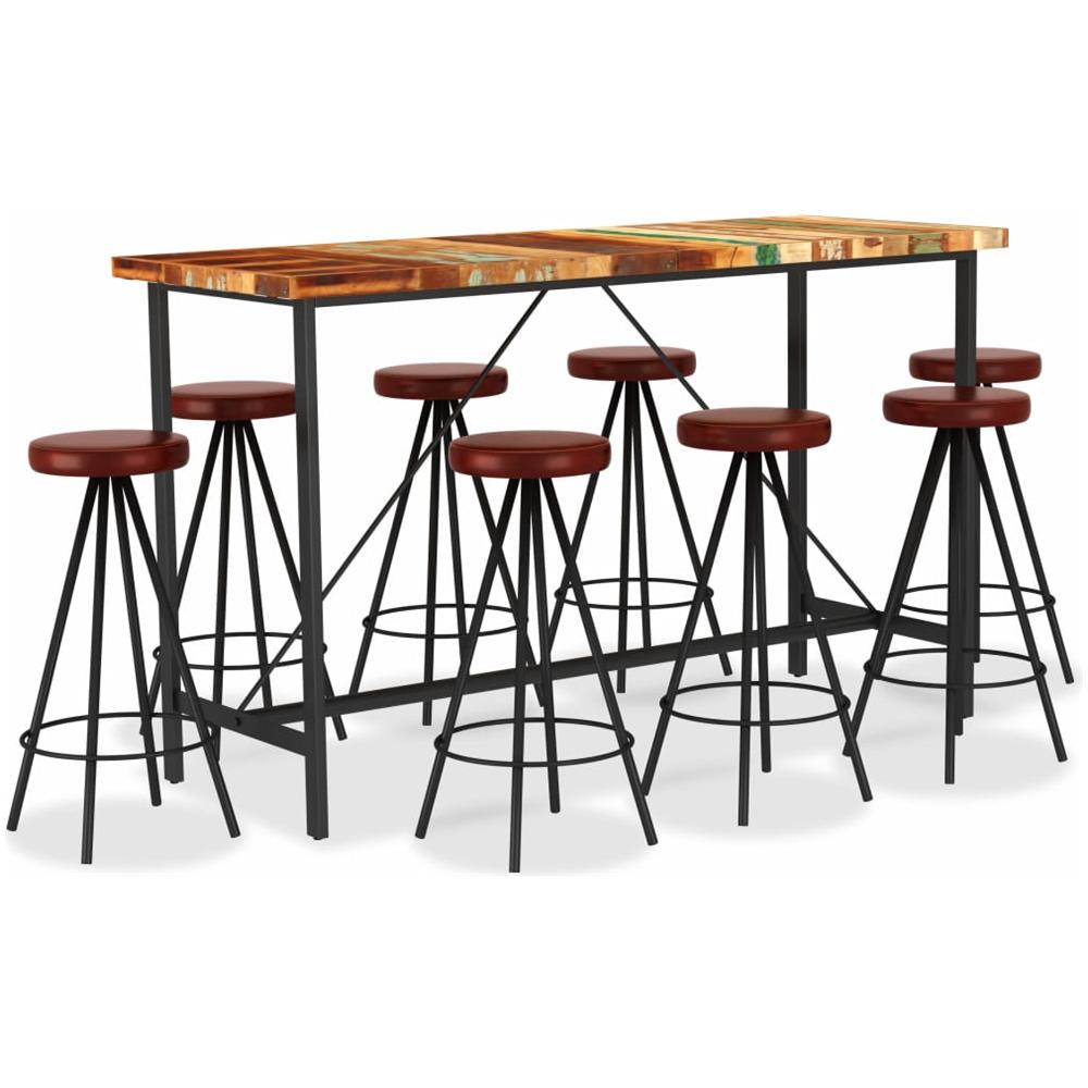 Set Per Bar 9 Pz In Legno Massello Di Recupero E Vera Pelle - Foto 1