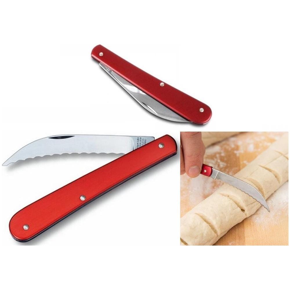 Coltello Panettiere, Lama Seghettata In Acciaio Manico In Alluminio Rosso - Foto 3