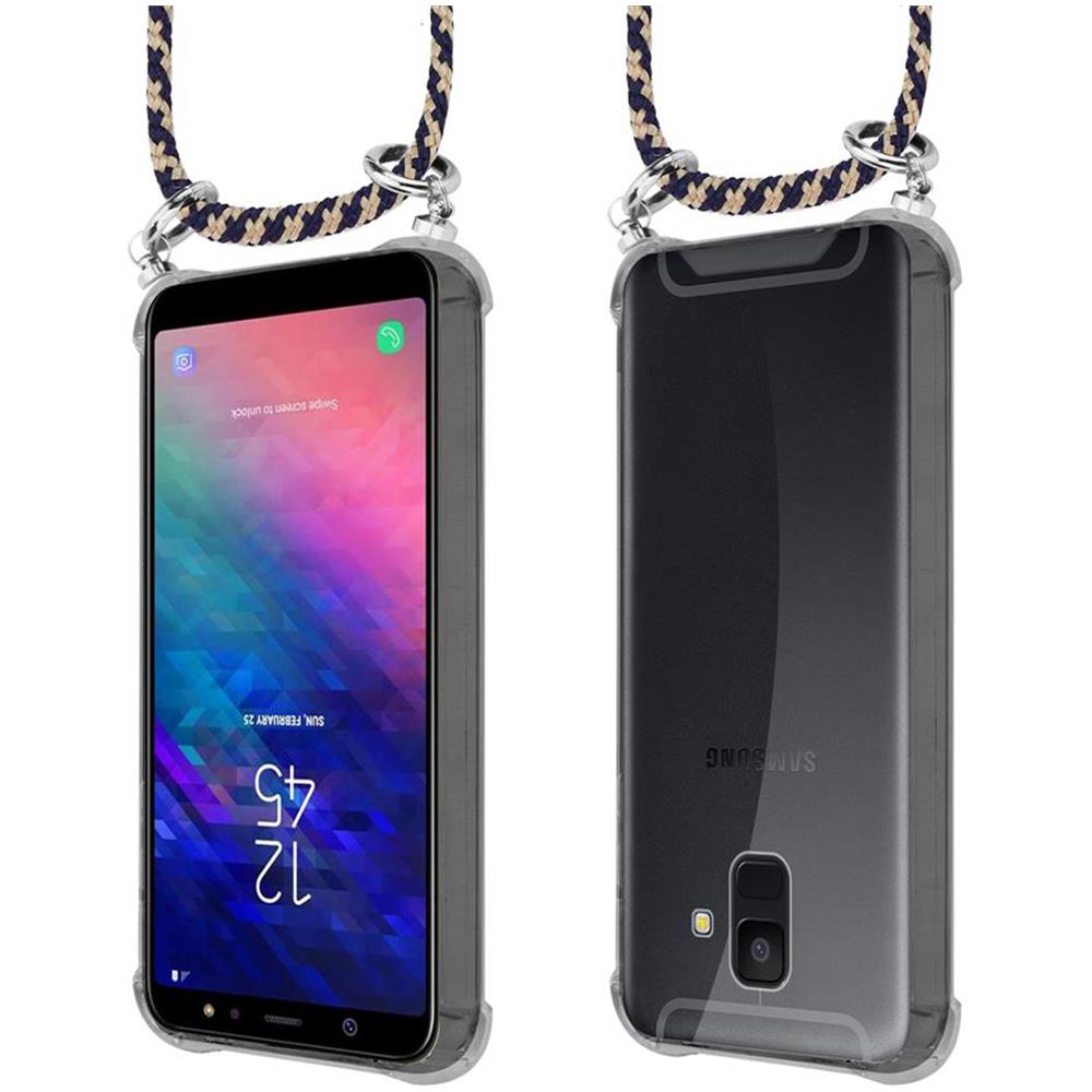 Catena Di Telefoni Cellulari Compatibile Con Samsung Galaxy A6 2018 In Blu Scuro Giallo - Coperchio Protettivo In Silicone Con Anelli D'argento, Cinturino In Corda E Custodia Staccabile - Foto 8
