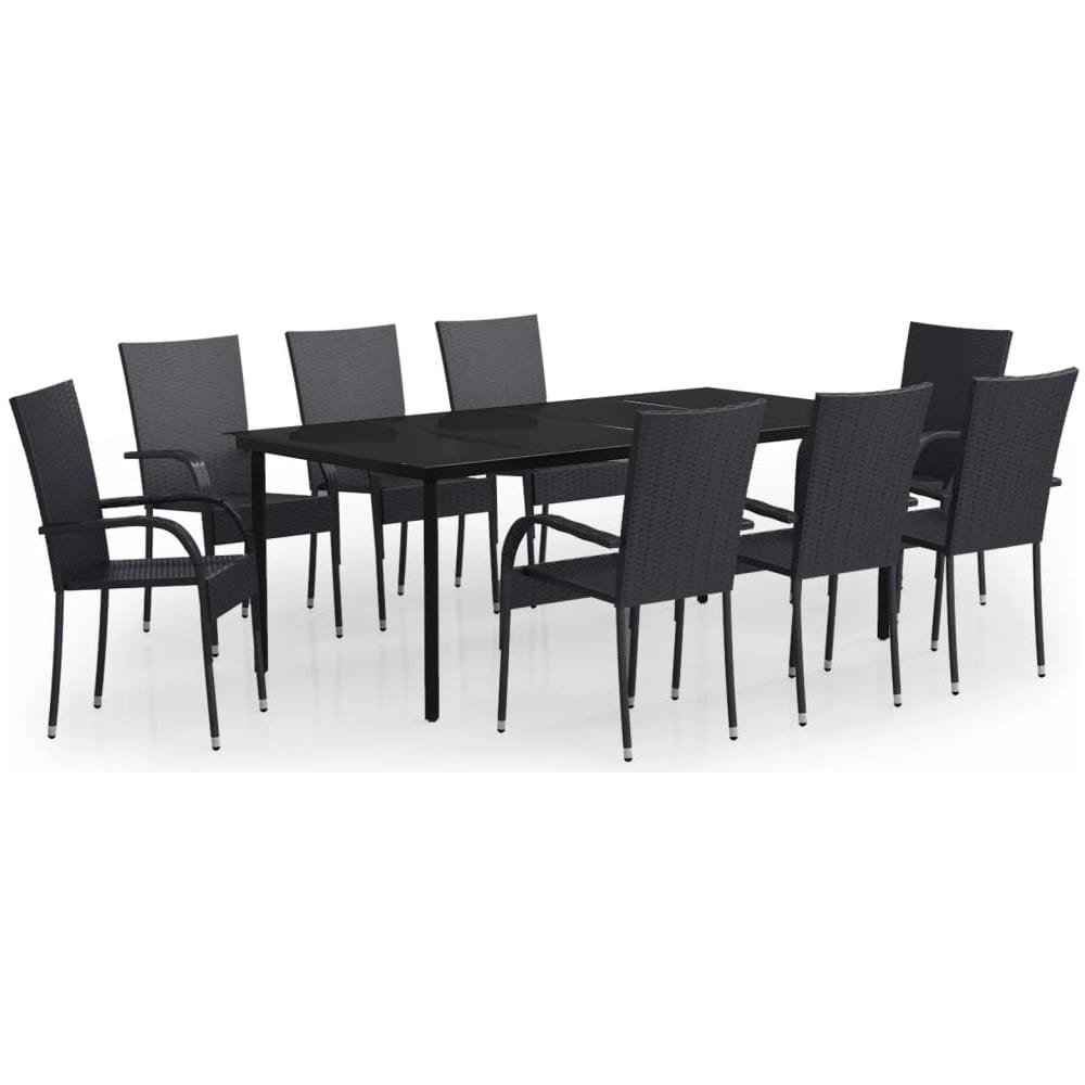 Set Da Pranzo Per Giardino 9 Pz Con Cuscini Neri - Foto 2