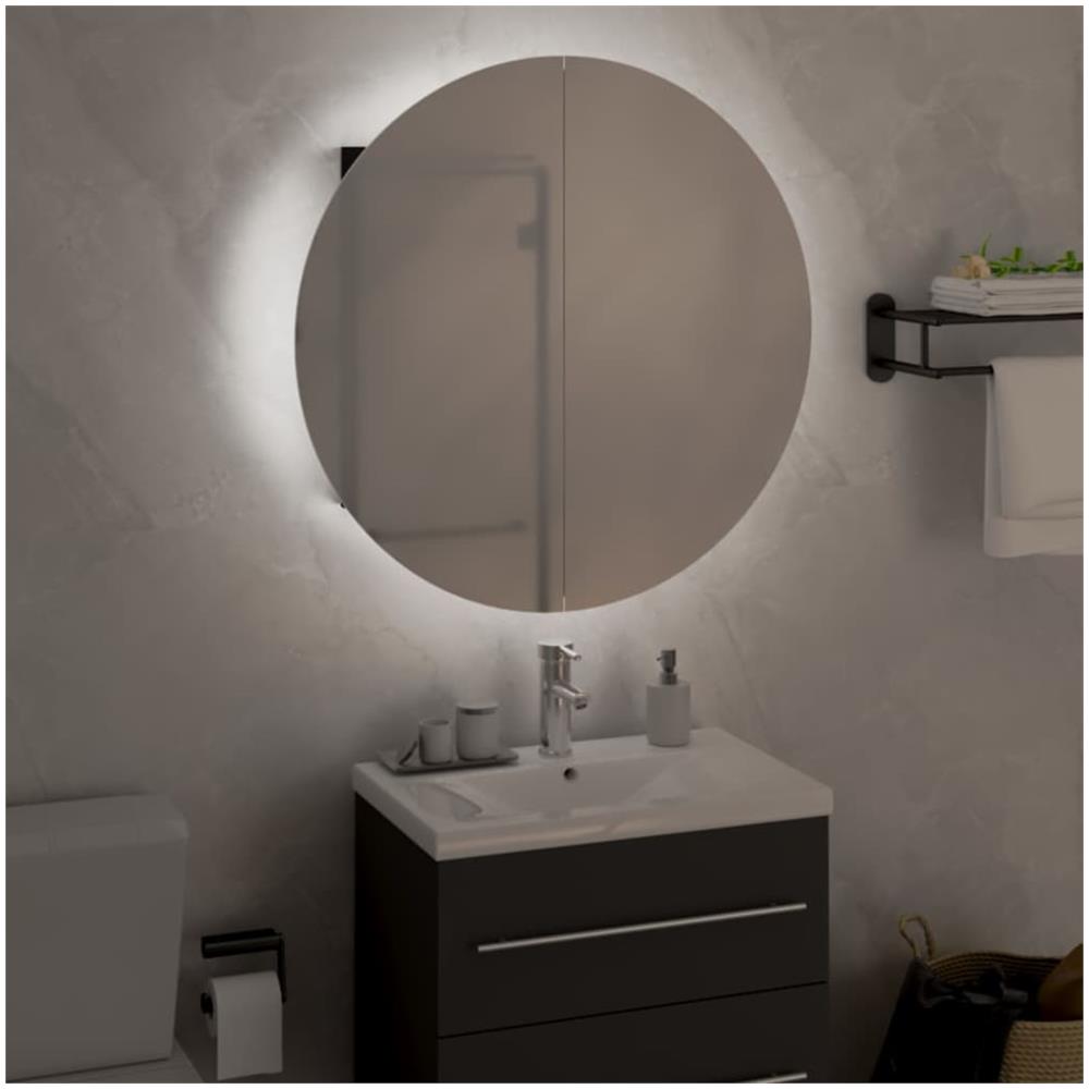 Armadio Da Bagno Con Specchio Rotondo E Led Nero 47x47x17,5 Cm - Foto 3