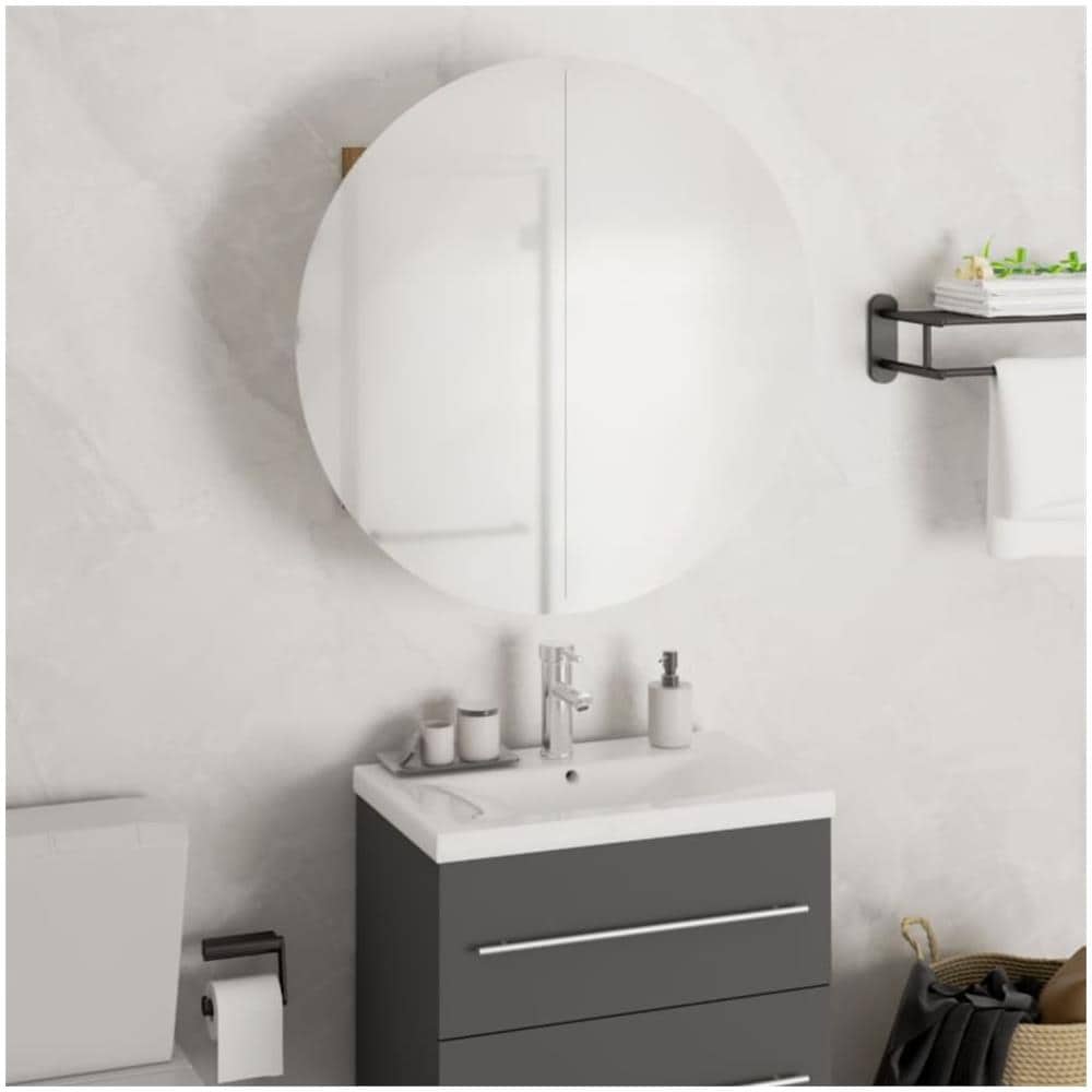 Armadio Da Bagno Con Specchio Rotondo E Led Nero 47x47x17,5 Cm - Foto 1