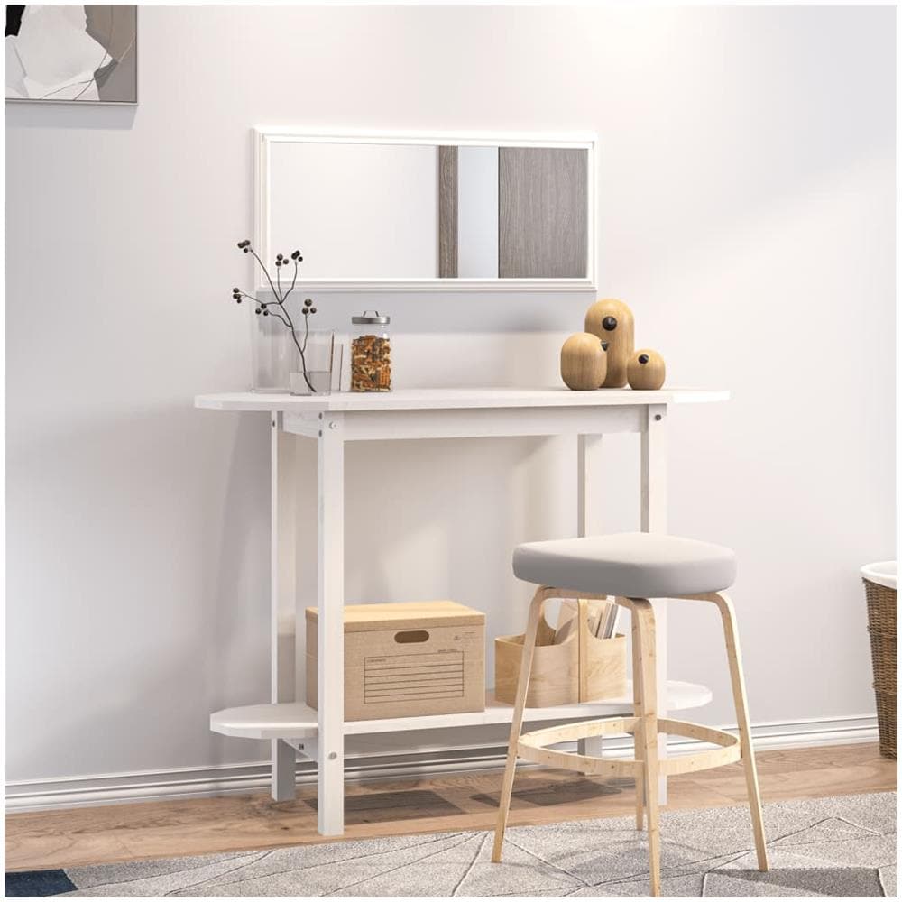 Tavolo Consolle Bianco 110x40x80 cm in Legno Massello di Pino - Foto 1