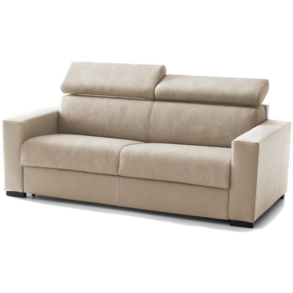 Divano Letto Agrippina, Divano A 2 Posti Large, 100% Made In Italy, Sofà Soggiorno Con Apertura Girevole, Con Poggiatesta Regolabili E Braccioli Standard, Cm 200x95h85, Beige - Foto 2