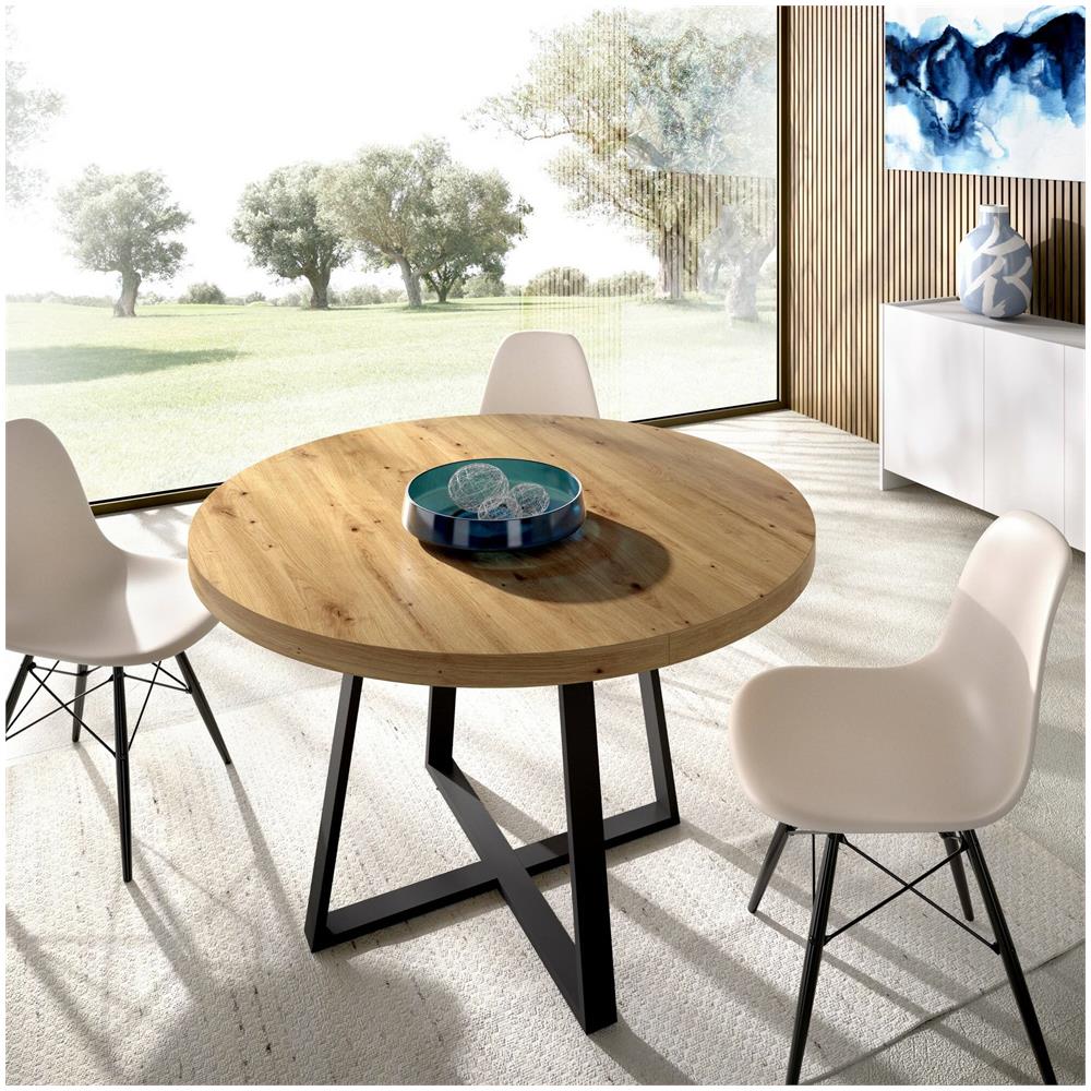 Tavolo Allungabile Casarola, Consolle Estensibile Rotondo, Tavolo Da Pranzo Multiuso Ovale, 110/158x110h77 Cm, Rovere Nodi - Foto 1