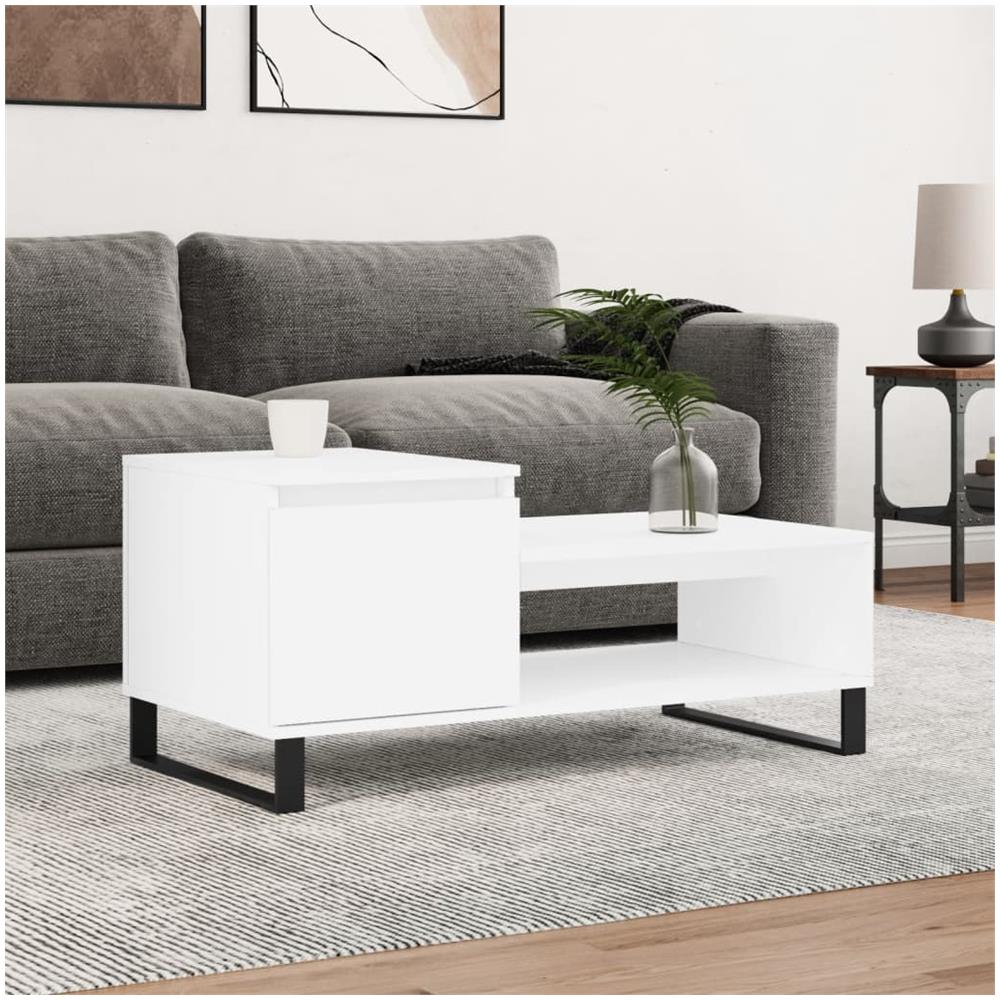 Tavolino Da Salotto Bianco 100x50x45 Cm In Legno Multistrato - Foto 1