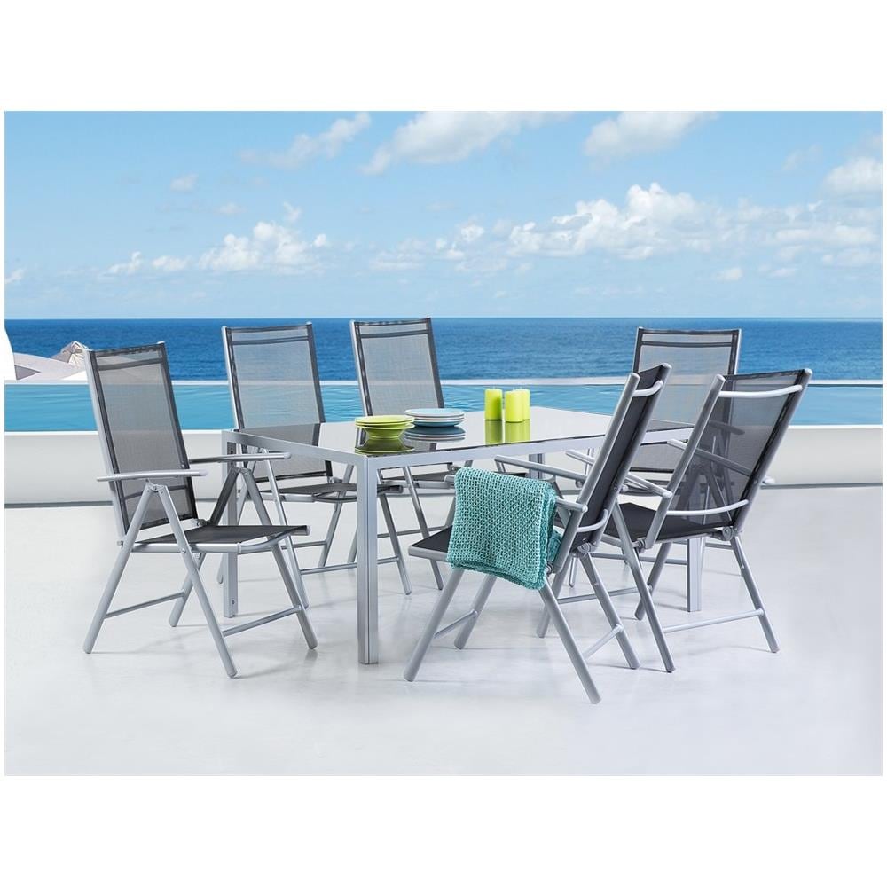 Set Di Tavolo Da Giardino 160cm E 6 Sedie In Alluminio Nero Catania - Foto 2