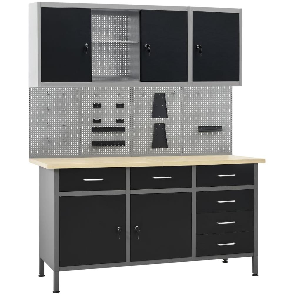 Banco da Lavoro con 4 Pannelli a Parete e 2 Armadietti - Foto 1