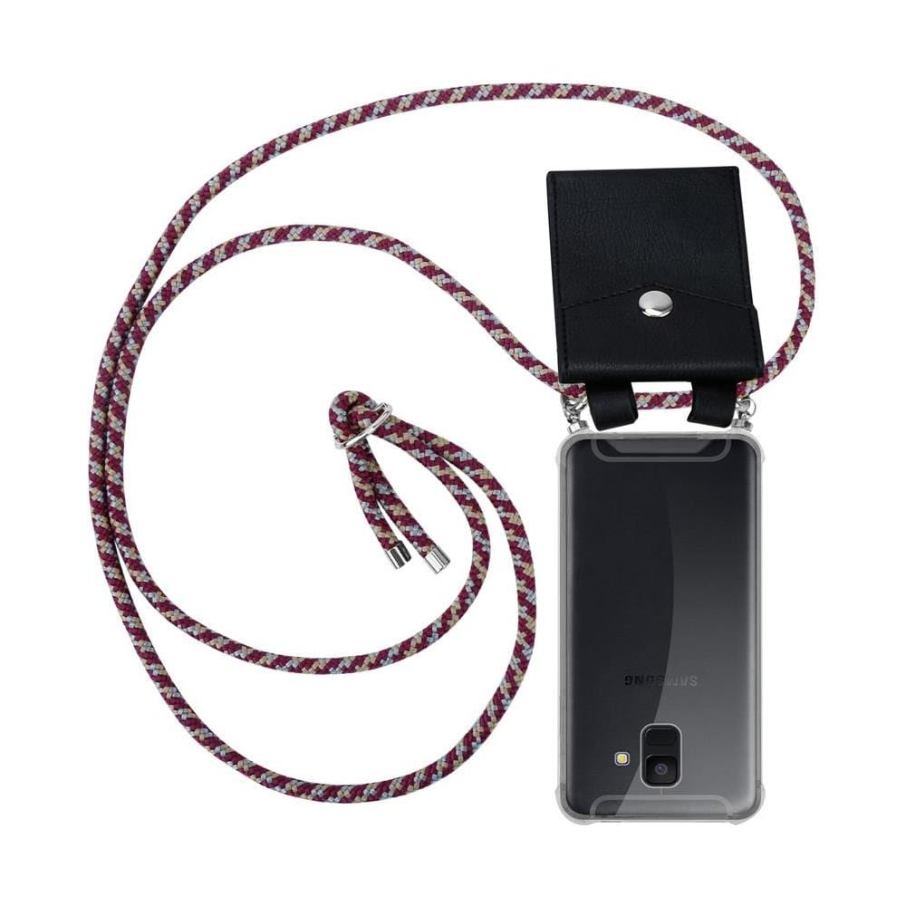 Catena Di Telefoni Cellulari Compatibile Con Samsung Galaxy A6 2018 In Rosso Giallo Bianco - Coperchio Protettivo In Silicone Con Anelli D'argento, Cinturino In Corda E Custodia Staccabile - Foto 1