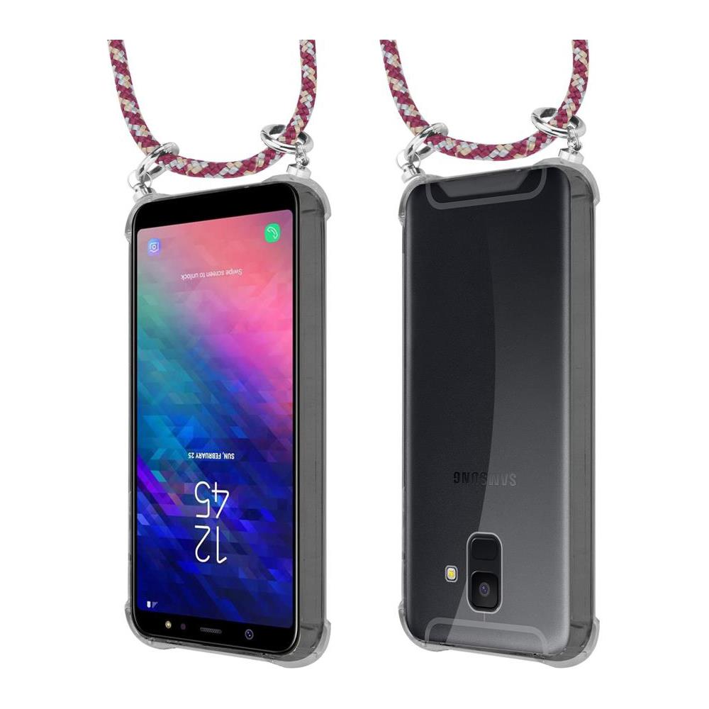Catena Di Telefoni Cellulari Compatibile Con Samsung Galaxy A6 2018 In Rosso Giallo Bianco - Coperchio Protettivo In Silicone Con Anelli D'argento, Cinturino In Corda E Custodia Staccabile - Foto 8