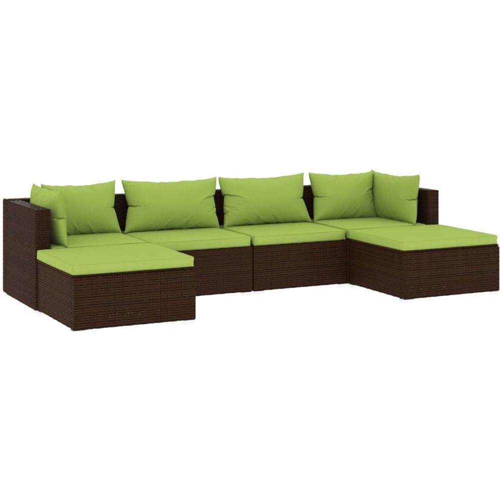 Set Divani Da Giardino 6 Pz Con Cuscini In Polyrattan Marrone - Foto 1
