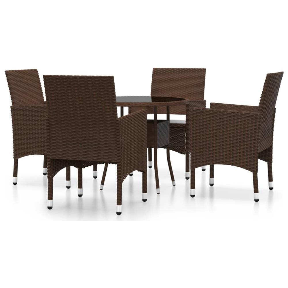 Set Da Pranzo Per Giardino 5 Pz In Polyrattan Marrone - Foto 1