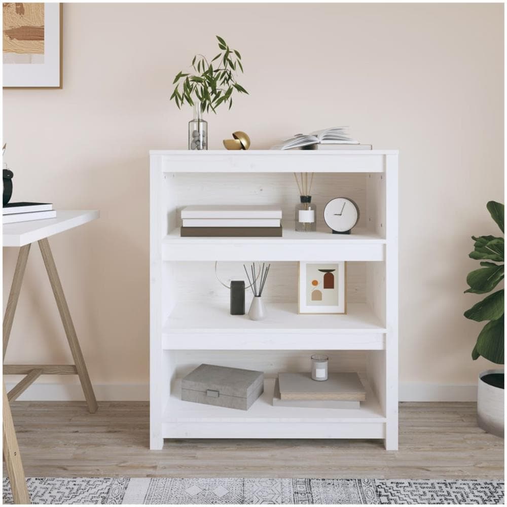 Libreria Bianca 80x35x97 Cm In Legno Massello Di Pino - Foto 1