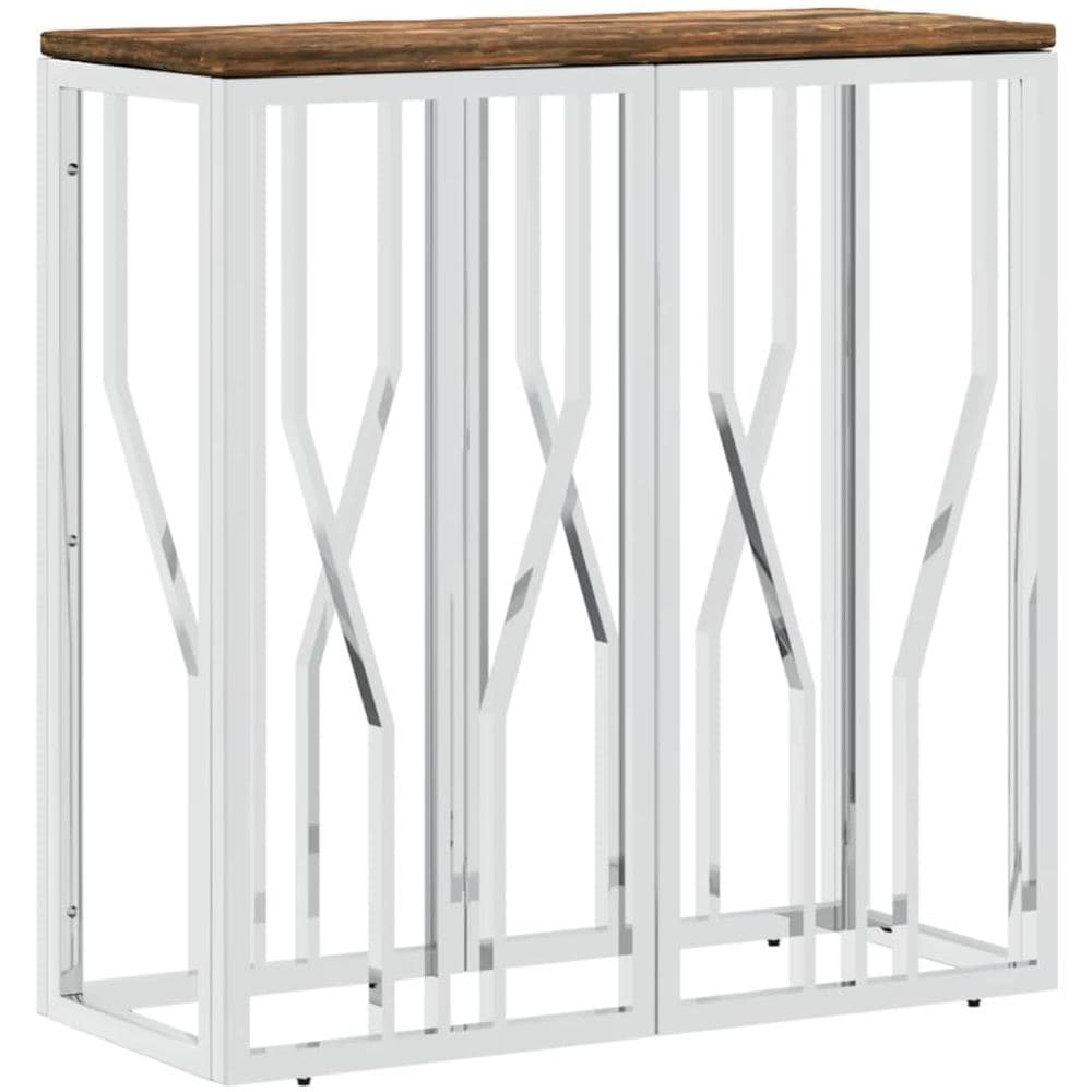 Tavolino Salotto Argento In Acciaio Inox E Legno Di Recupero - Foto 2