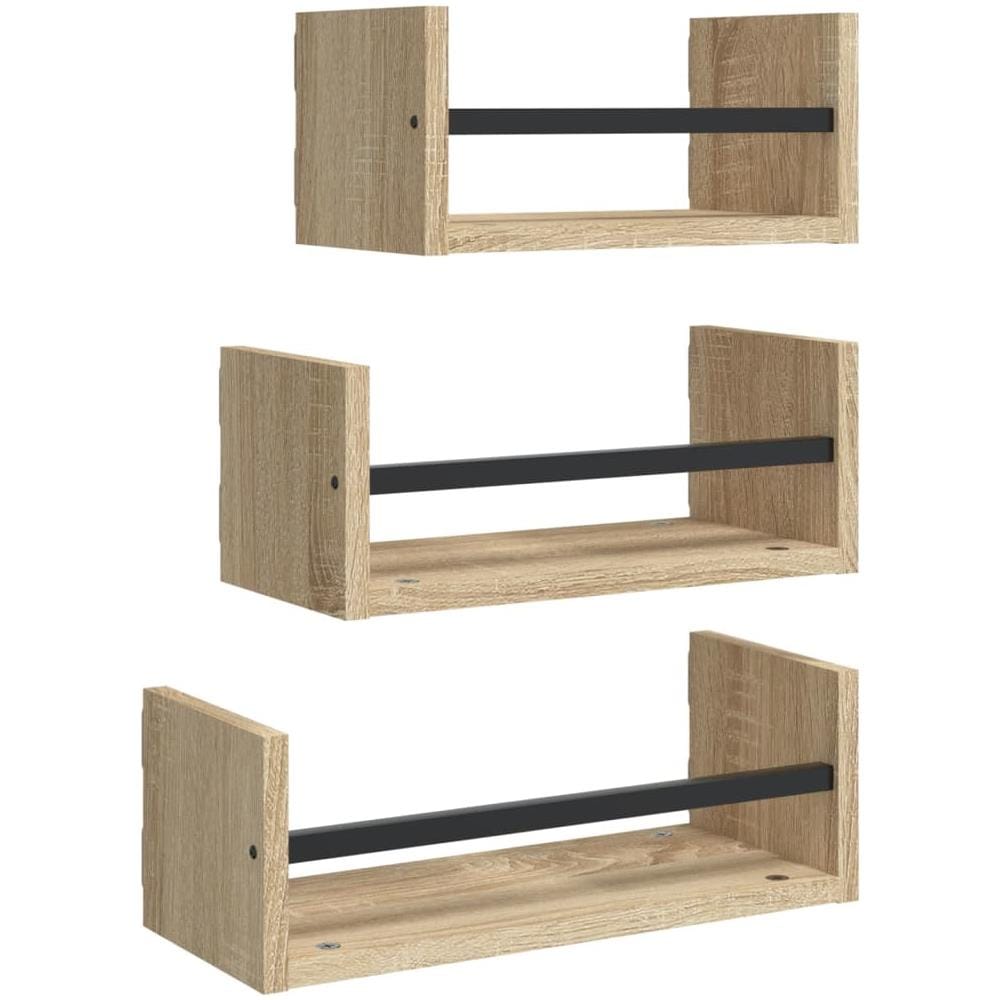 Set Mensole Parete Con Aste 3pz Rovere Sonoma Legno Multistrato - Foto 2