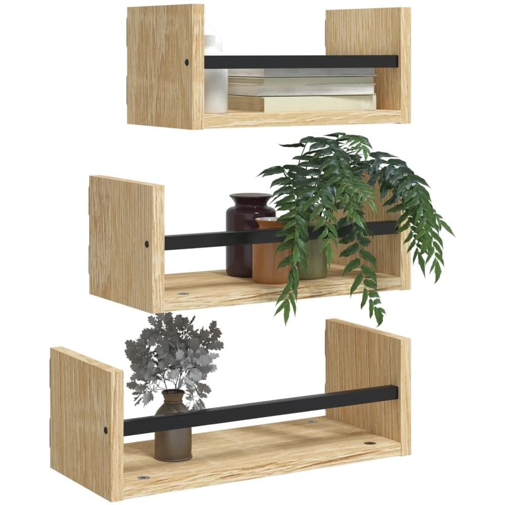 Set Mensole Parete Con Aste 3pz Rovere Sonoma Legno Multistrato - Foto 3