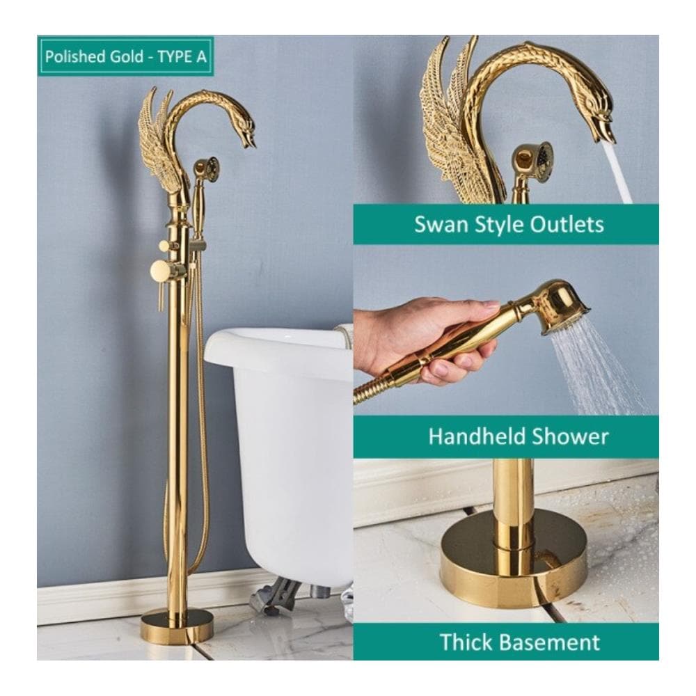Rubinetto per vasca da bagno indipendente, Blackswan, tipo M78 Lebada, modello oro lucido, misura 110 cm - Foto 2