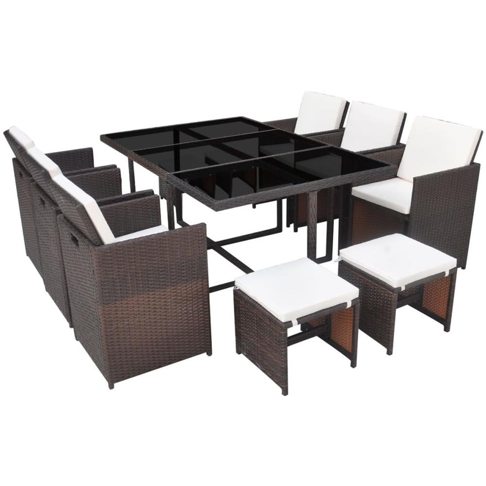 27 Pezzi Set Da Pranzo All'aperto Polyrattan Marrone - Foto 2