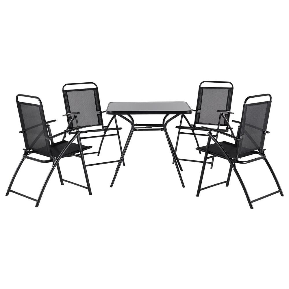 Set Da Pranzo Da Giardino In Acciaio Nero - Tavolo Con 4 Sedie - Livo - Foto 1