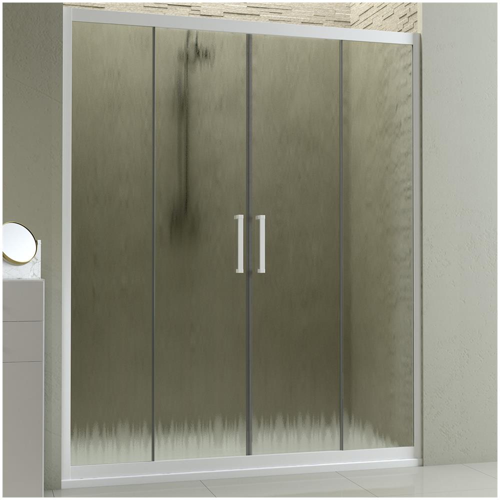 F.T Porta Doccia Nicchia in PVC 100 CM H190 Vetro Stampato Cincill/à MOD Glax 1 Anta Profilo Bianco
