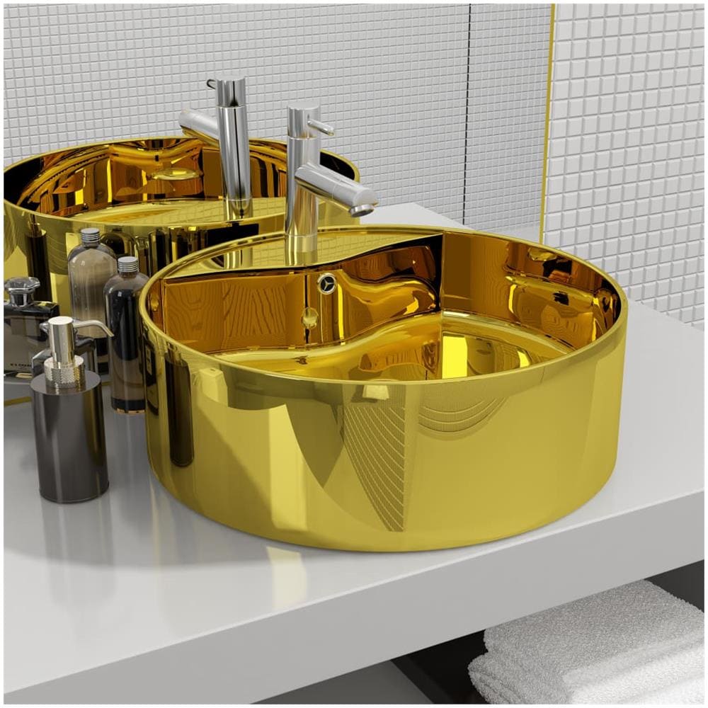 Lavandino Con Troppopieno 46,5x15,5 Cm In Ceramica Oro - Foto 1