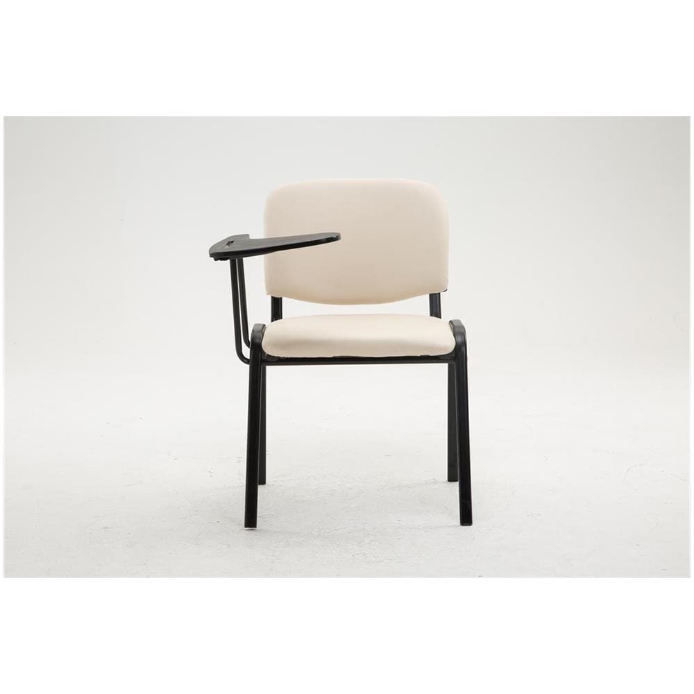 Sedia Visitatore Ken con Tavolino Richiudibile E Seduta in Similpelle I Sedia Ospite Imbottita Riunioni E Conferenze con Telaio in Metallo Crema - Foto 2