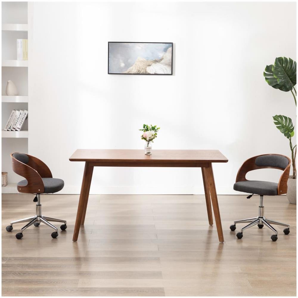 Sedia Da Ufficio Girevole Grigia In Legno Piegato E Similpelle - Foto 1