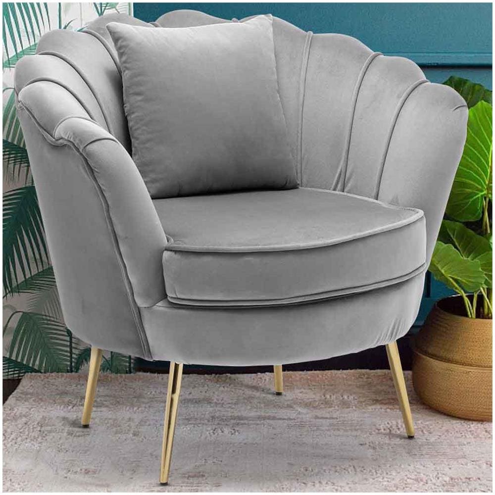 Poltrona Sedia Relax Tessuto Velluto E Metallo Imbottita Design Moderno Grigio - Foto 1