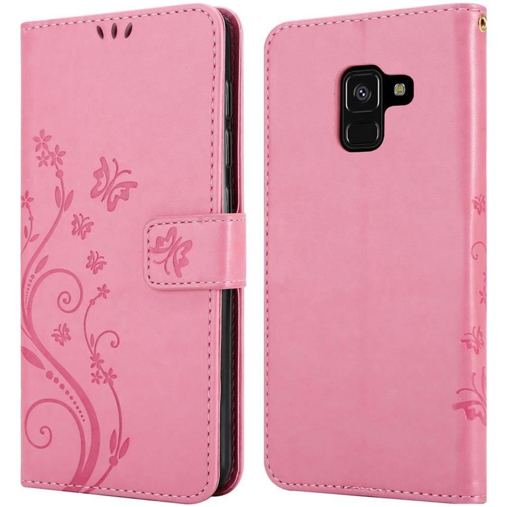 Custodia Compatibile Con Samsung Galaxy A8 2018 In Rosa Fiore - Coperchio Protettivo In Design Floreale Con Chiusura Magnetica, Funzione Stand E Slot Per Carte - Foto 8