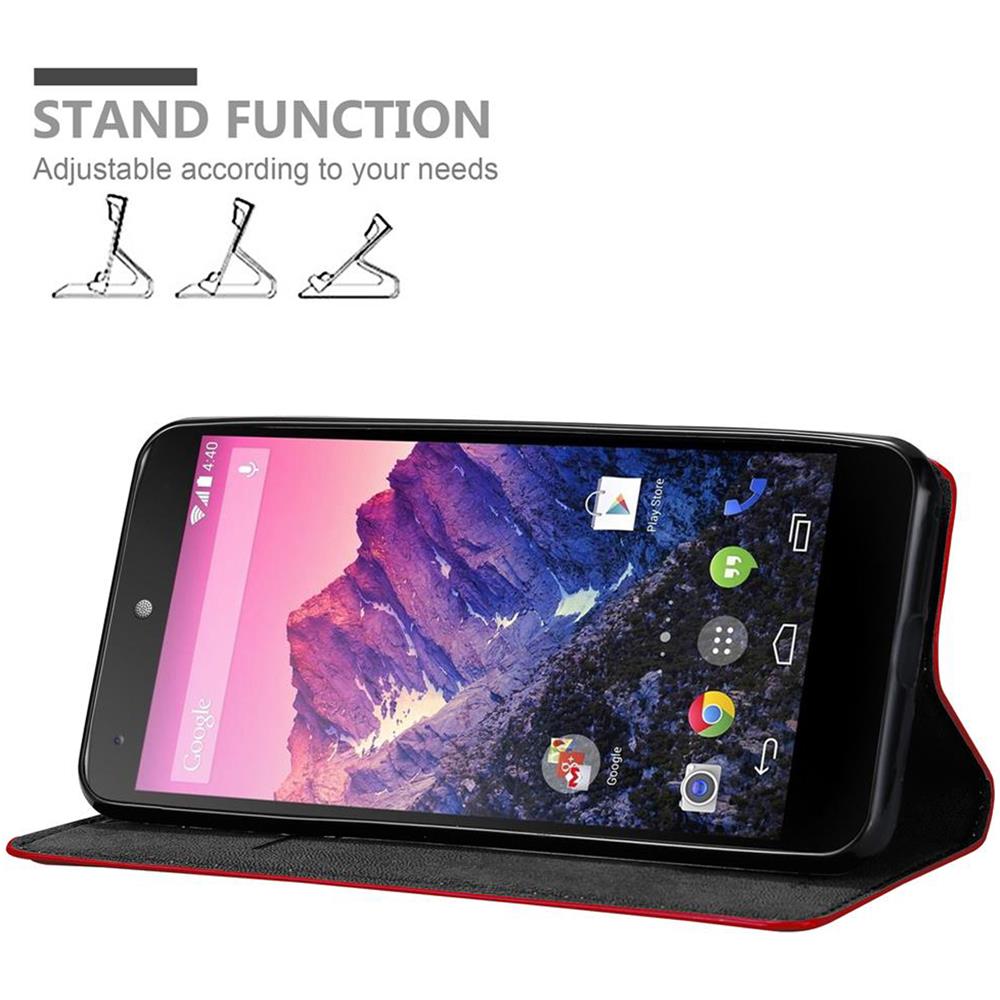 Custodia Compatibile Con Lg Nexus 5 In Rosso Mela - Coperchio Protettiva Con Chiusura Magnetica, Funzione Stand E Tasca Per Le Carte - Foto 2