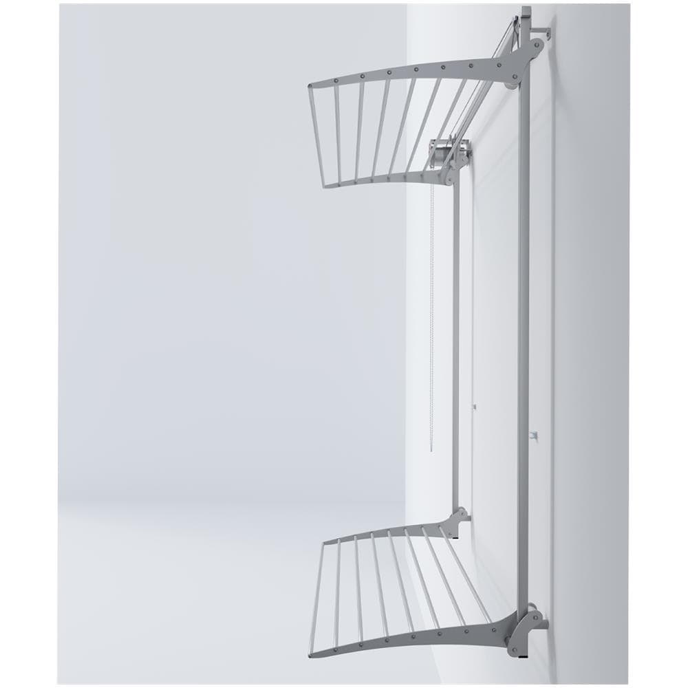 Stendibiancheria Da Parete, Stendino A Muro Verticale, Saliscendi, Stendino A Scomparsa In Alluminio E Acciaio Con Due Griglie 88x52x137 Cm, Wall Plus 80 - Foto 3