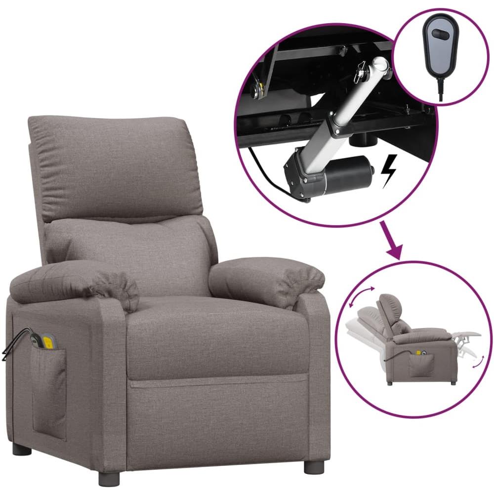 Poltrona Elettrica Massaggiante Reclinabile Tortora In Tessuto - Foto 1