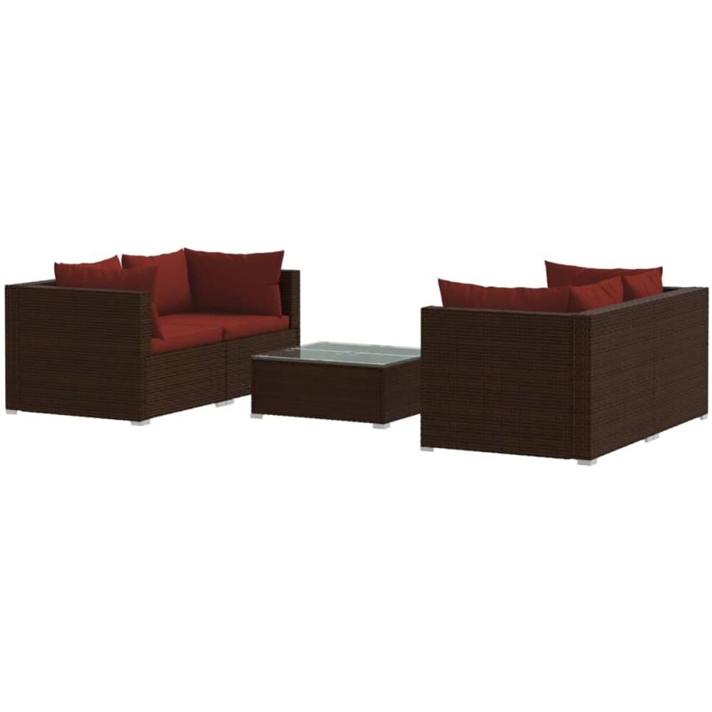 Set Divani Da Giardino 5 Pz Con Cuscini In Polyrattan Marrone - Foto 1