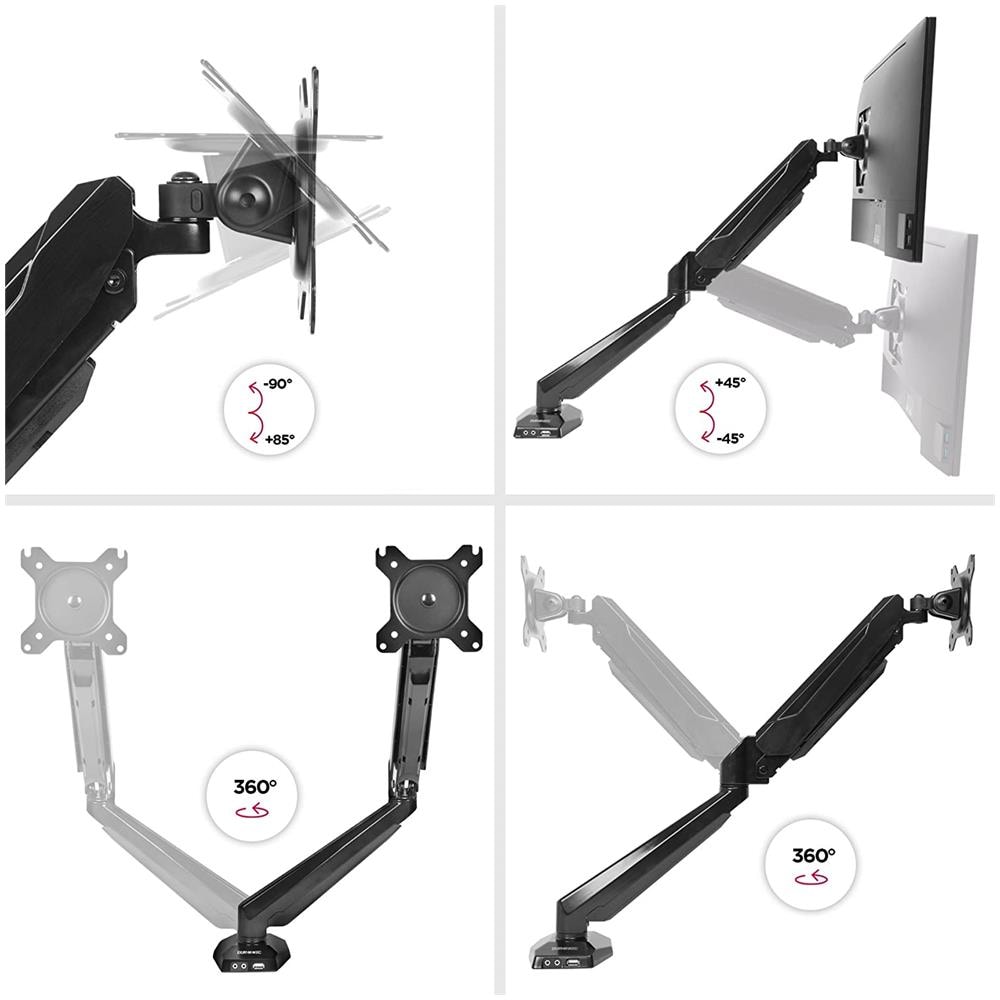 Dmusb5x1 Supporto Da Scrivania Monitor 15” - 27” Staffa Schermo Con Braccio Estensore Regolazione A Gas Presa Jack E Usb Alla Base Vesa Max 100 X 100mm Struttura In Acciaio Inox Portata 8kg - Foto 2