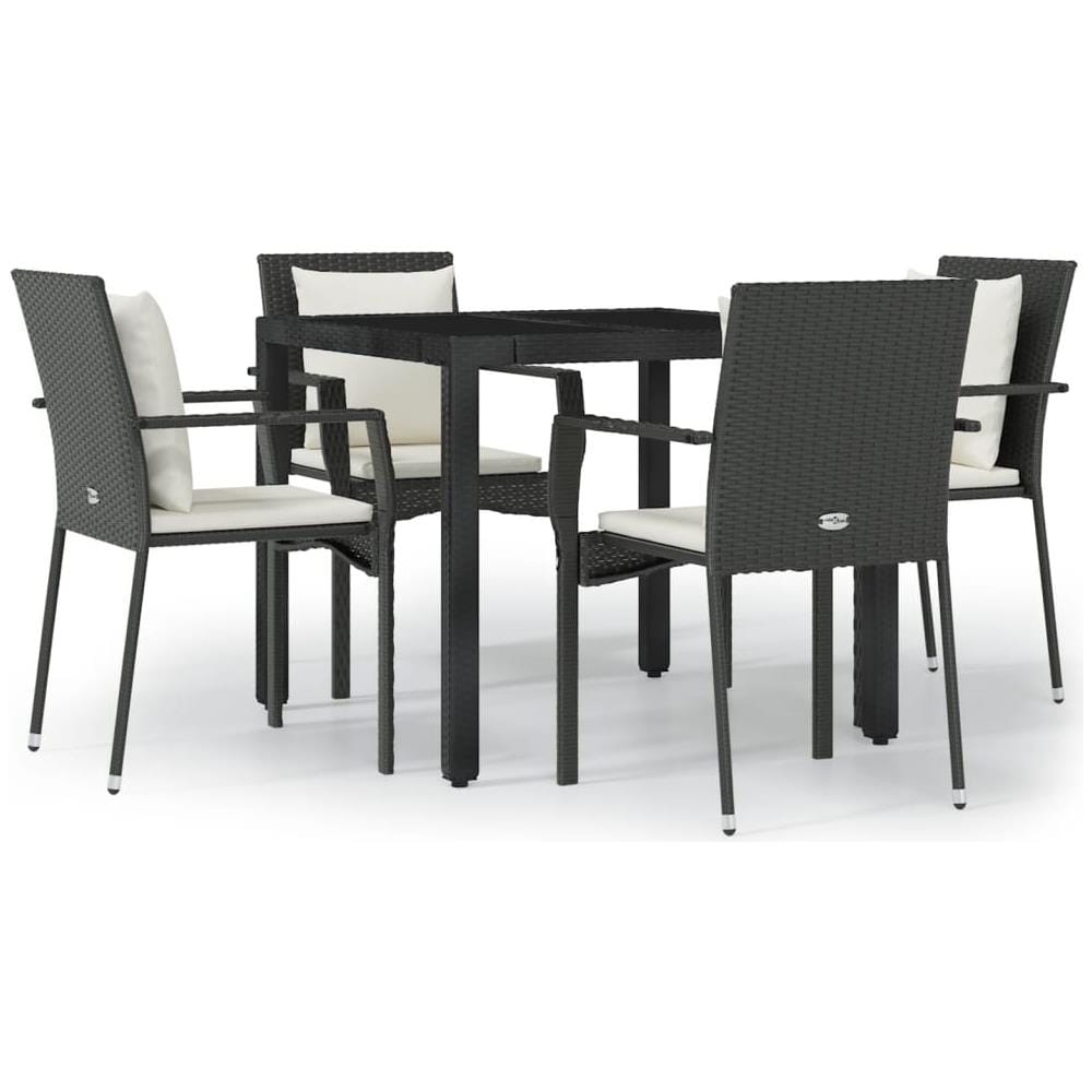Set Da Pranzo Da Giardino 5 Pz Nero Con Cuscini In Polyrattan - Foto 1