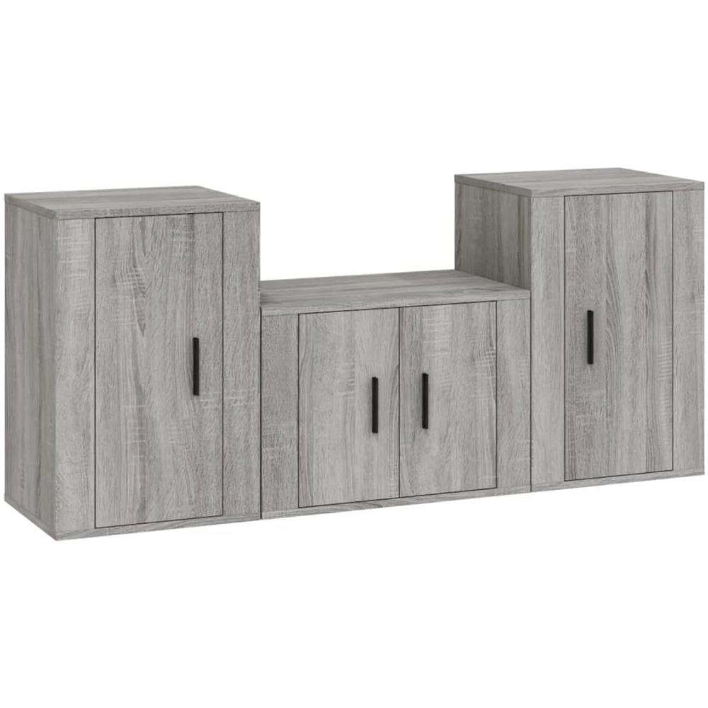 Set Mobili Porta Tv 3 Pz Grigio Sonoma In Legno Multistrato - Foto 2