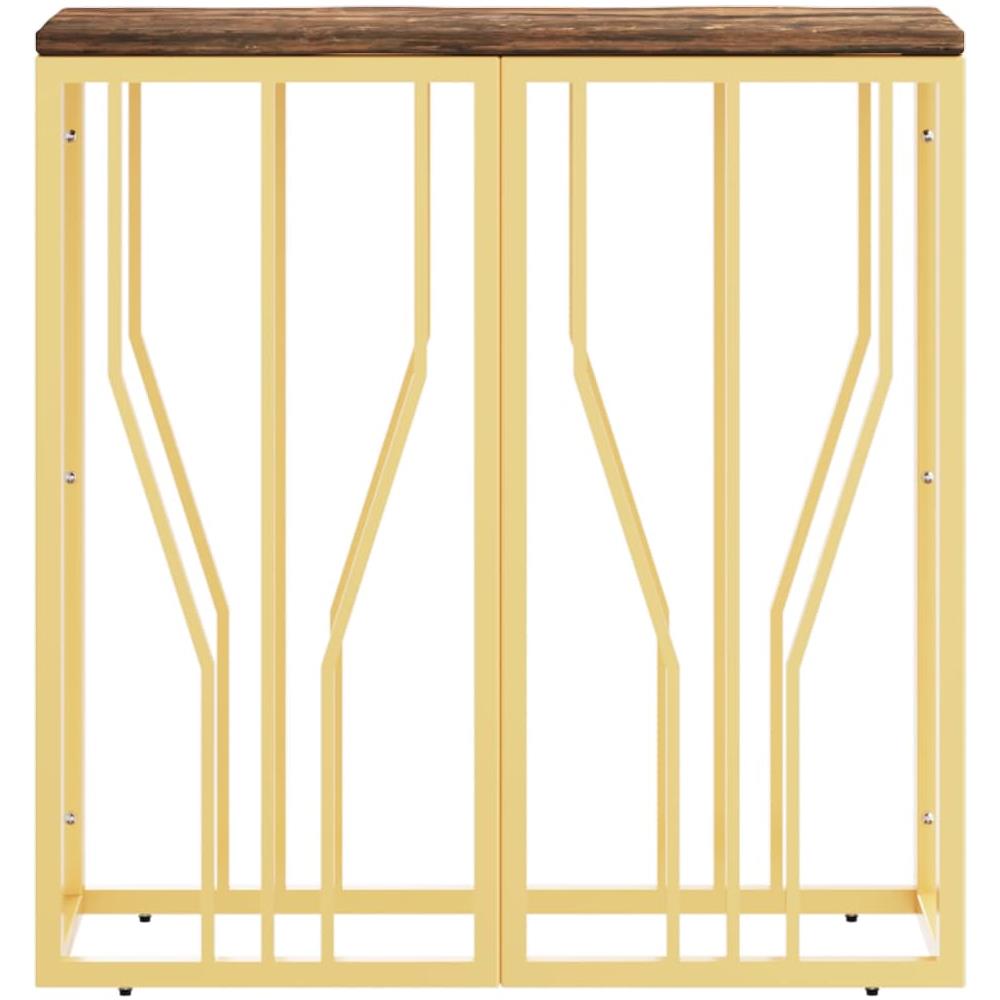 Tavolino Salotto Oro In Acciaio E Legno Massello Di Recupero - Foto 3