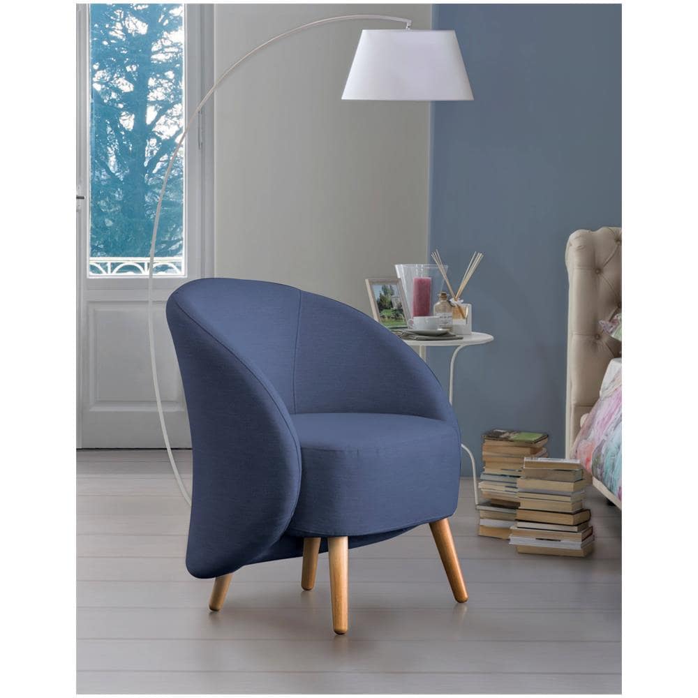 Poltrona Annarella, Poltrona Di Design Da Salotto, 100% Made In Italy, Poltroncina Relax In Tessuto Imbottito, Cm 70x60h80, Blu - Foto 1