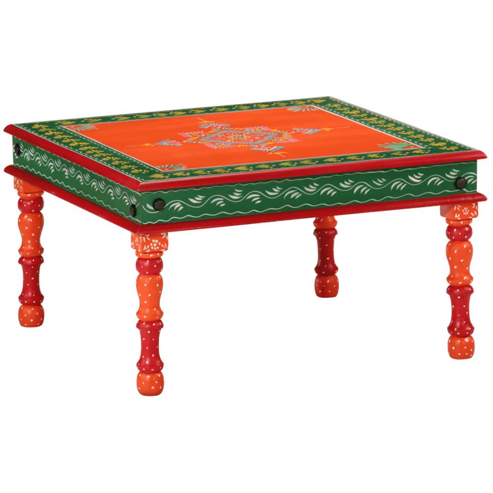 Tavolino Salotto Arancione Dipinto A Mano Legno Massello Mango - Foto 1