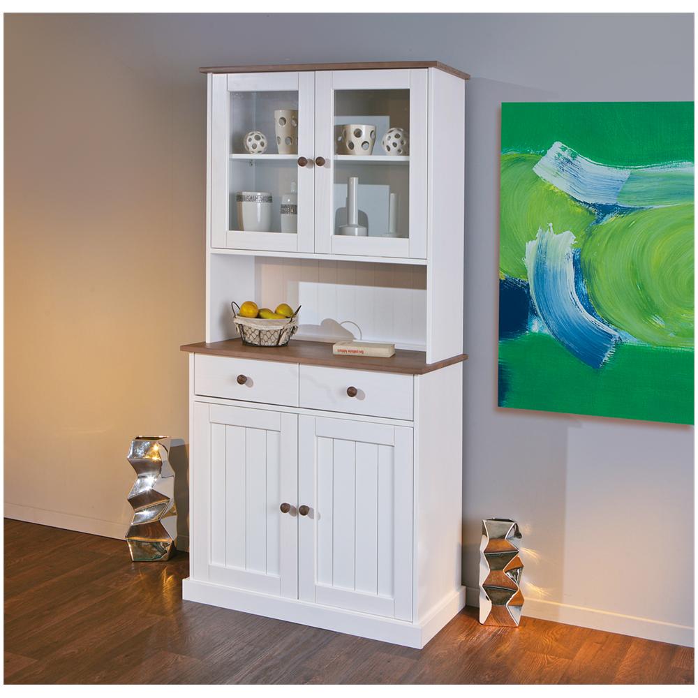 Credenza In Legno Pino Massello, Verniciato Ad Acqua Bianco, Con 2 Ante, 2 Porte E 2 Cassetti - Foto 2