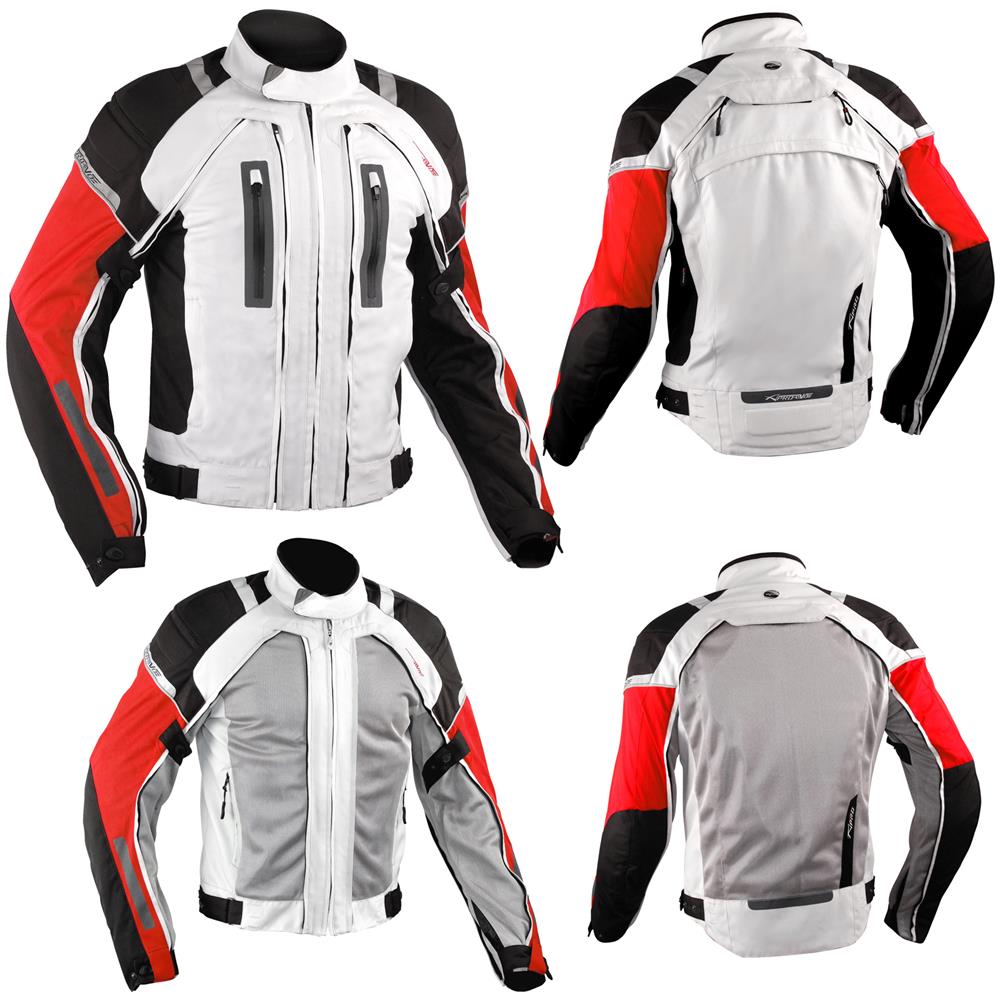Giacca Moto Tessuto Mesh Protezioni Ce Impermeabile 4 Stagioni Bianco / rosso S - Foto 1