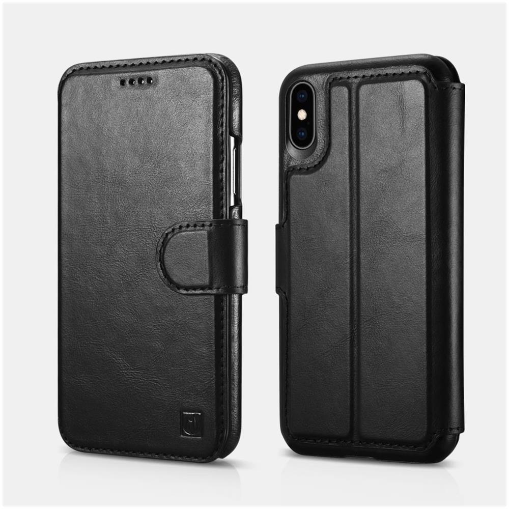 Xs Iphone Max Portafoglio In Pelle Di Caso Staccabile 2in1 Vintage Nero Nappa - Foto 1