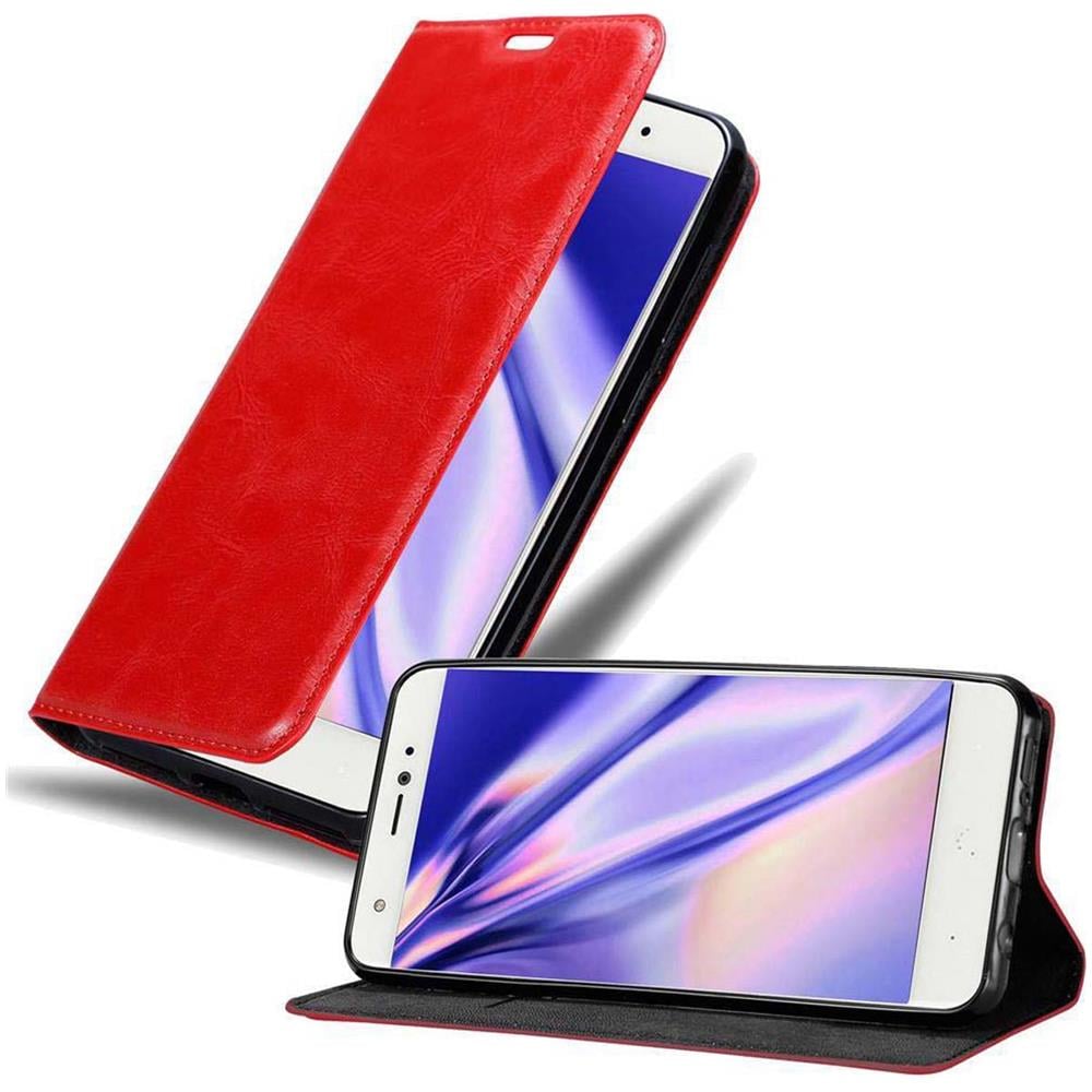 Custodia Compatibile Con Bq Aquaris X In Rosso Mela - Coperchio Protettiva Con Chiusura Magnetica, Funzione Stand E Tasca Per Le Carte - Foto 1