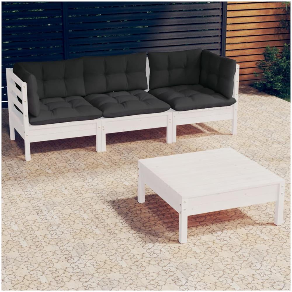 Set Divani Da Giardino 4 Pz Con Cuscini Antracite Legno Di Pino - Foto 1