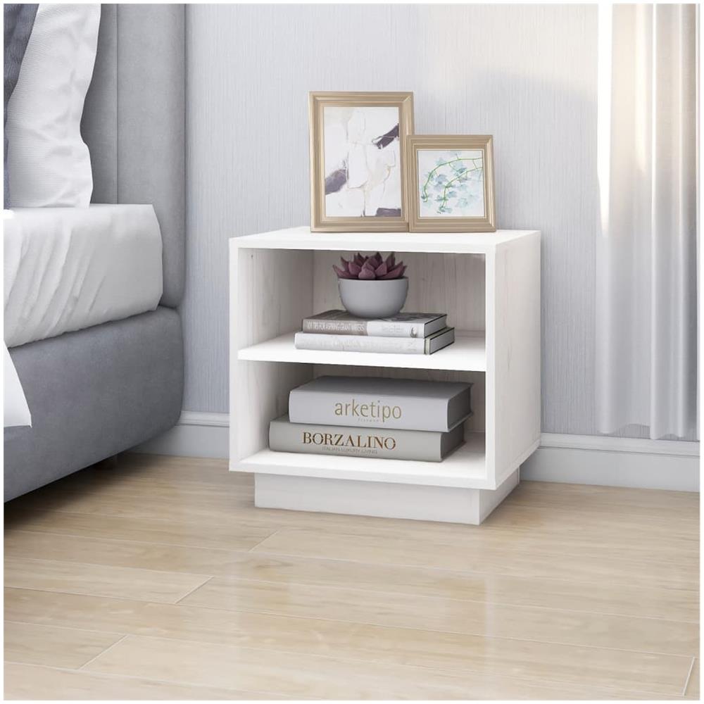 Comodino Bianco 40x34x40 Cm In Legno Massello Di Pino - Foto 3