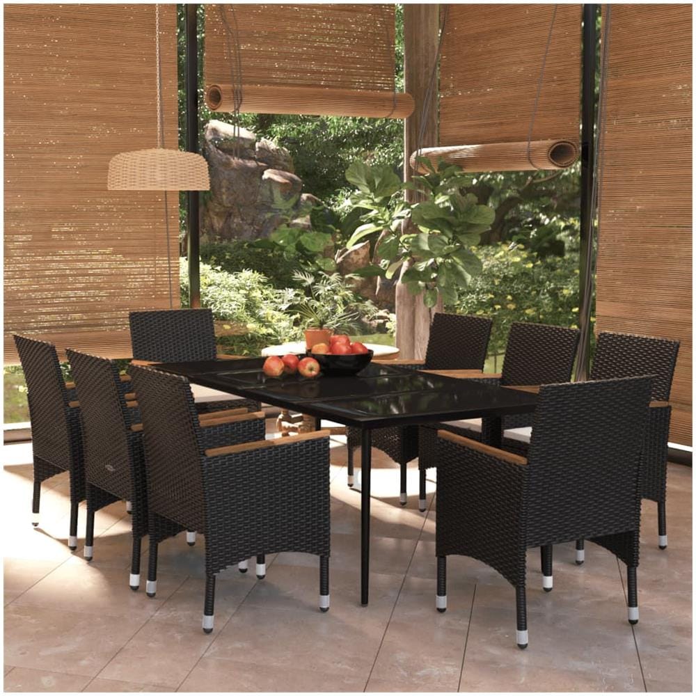 Set Mobili Da Pranzo Da Giardino 9 Pz Con Cuscini Nero - Foto 1